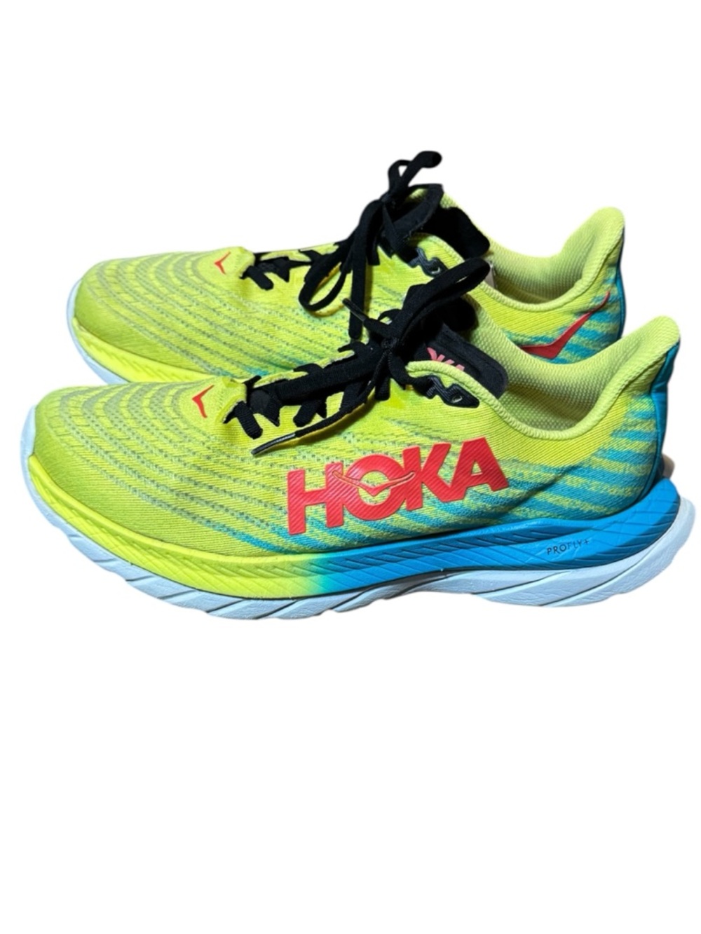 Hoka Men's Neon Yellow & Blue Running Shoes with Pink Logo